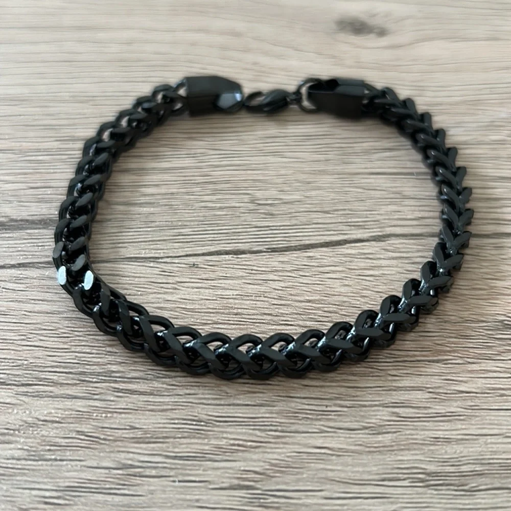 NWT Men's Black Stainless Steel Foxtail Wheat Chain Link Bracelet Bold Sleek